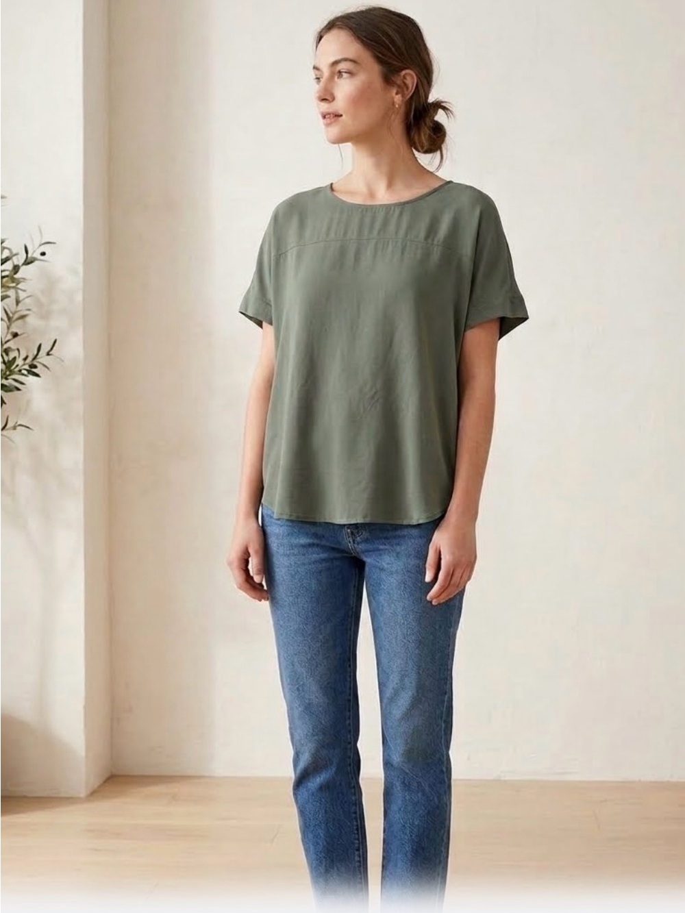 Madewell Sage Green Silk Crêpe de Chine Scoop Neck Blouse - Size L 0387